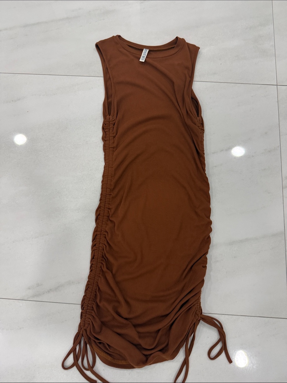 Sleeveless Ruched Tank Dress in Brown